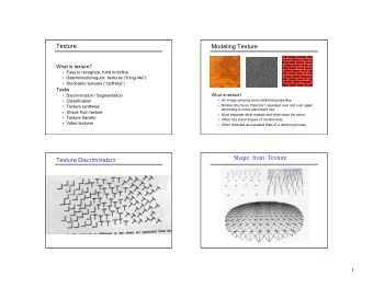 Shape  from  Texture  Texture Discrimination  1 Texture Texture Synthesis  Goal of texture