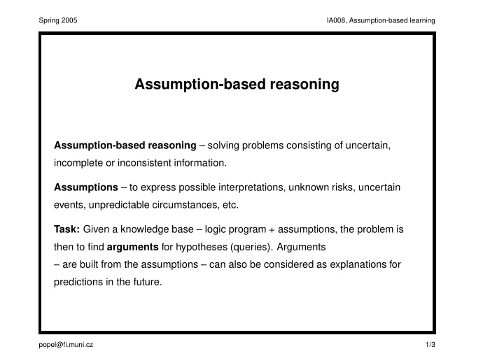 assumption based reasoning