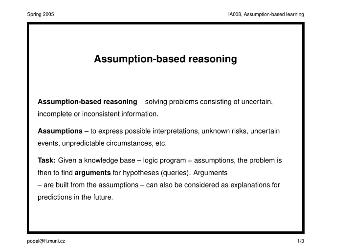 assumption based reasoning