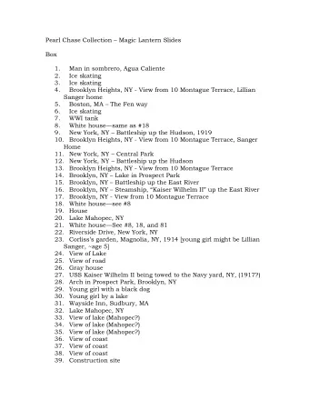 Pearl Chase Collection  Magic Lantern Slides  Box 1.  Man in sombrero, Agua Caliente 2.  Ice