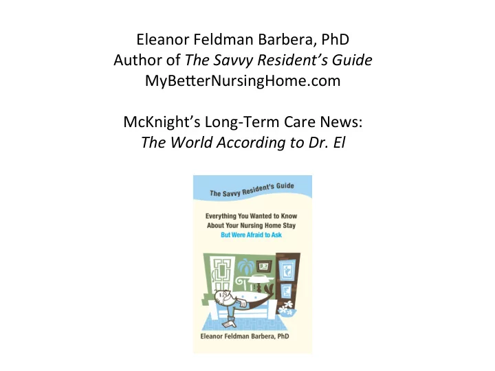 eleanor feldman barbera phd author of the savvy resident