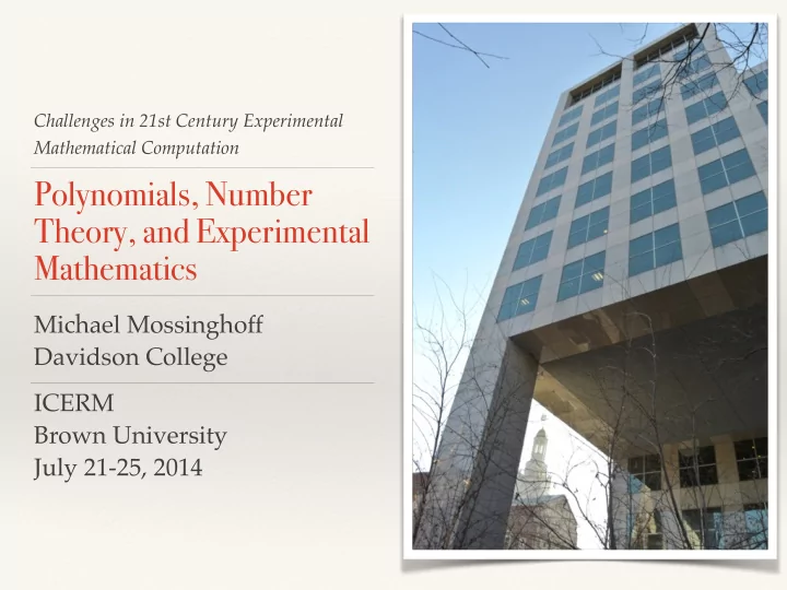 polynomials number theory and experimental mathematics