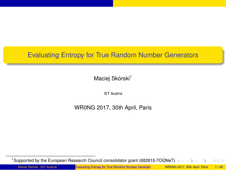 evaluating entropy for true random number generators