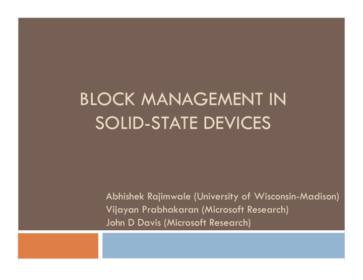 block management in solid state devices