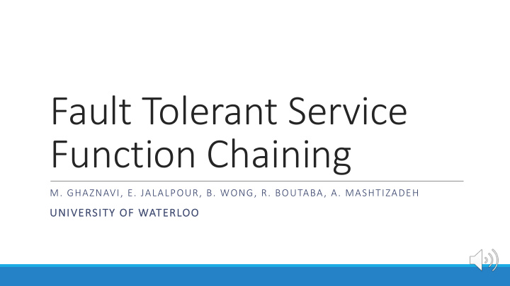 fault tolerant service function chaining