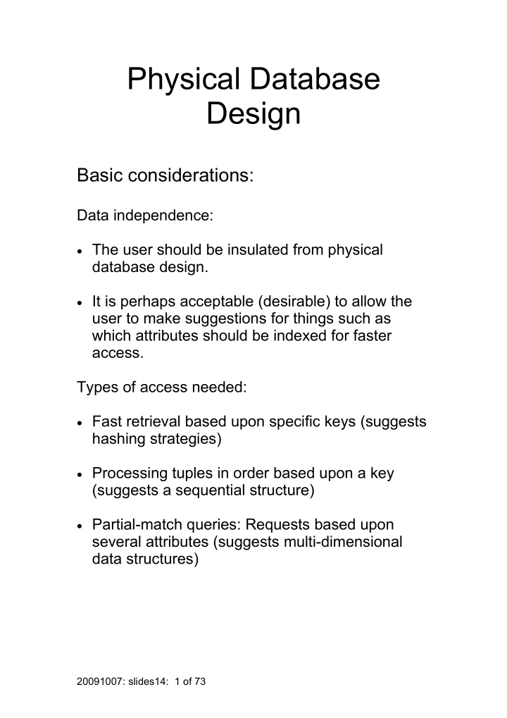 physical database design