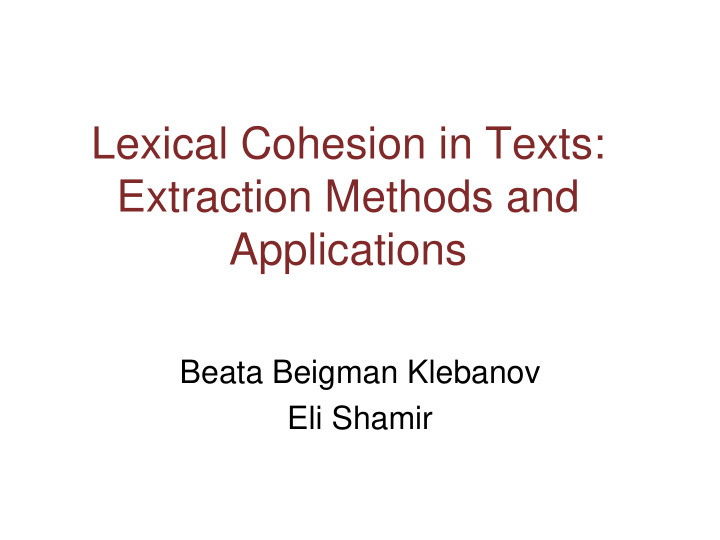lexical cohesion in texts extraction methods and