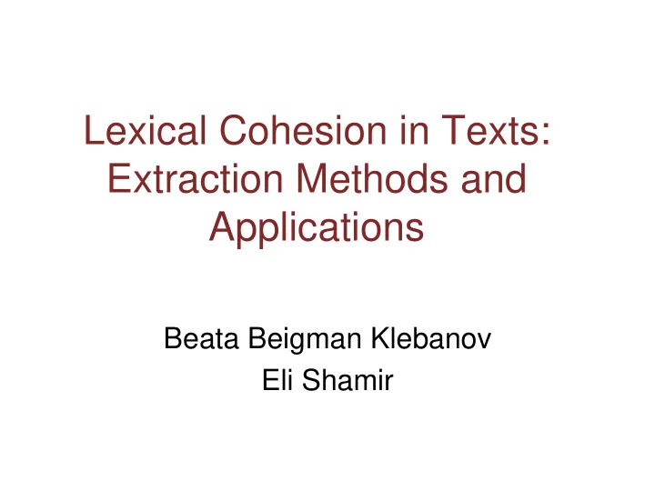 lexical cohesion in texts extraction methods and