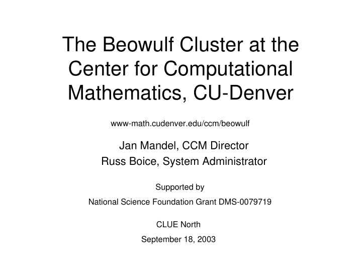 the beowulf cluster at the center for computational
