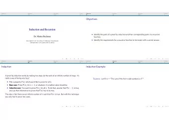 Objectives  Induction and Recursion  Identify the parts of a proof by induction and their