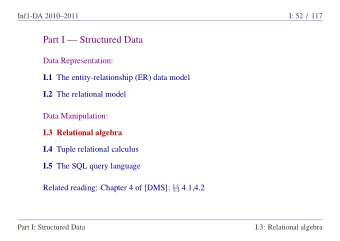 Part I  Structured Data  Data Representation: I.1 The entity-relationship (ER) data model I.2