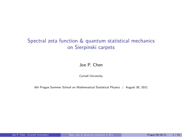 spectral zeta function quantum statistical mechanics on