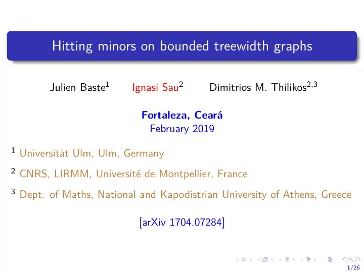 hitting minors on bounded treewidth graphs