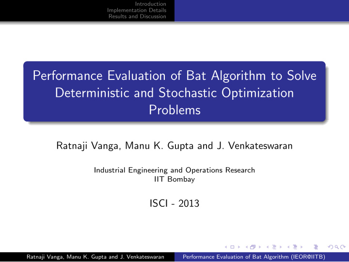 performance evaluation of bat algorithm to solve