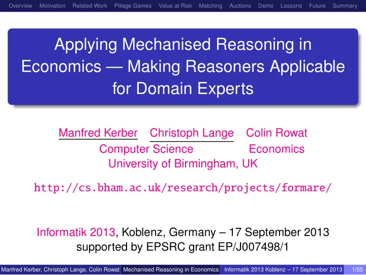 applying mechanised reasoning in economics making