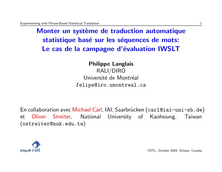 monter un syst eme de traduction automatique statistique