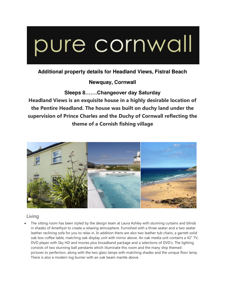 additional property details for headland views fistral