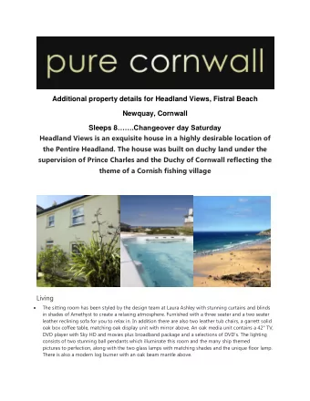 Additional property details for Headland Views, Fistral Beach  Newquay, Cornwall Sleeps 8