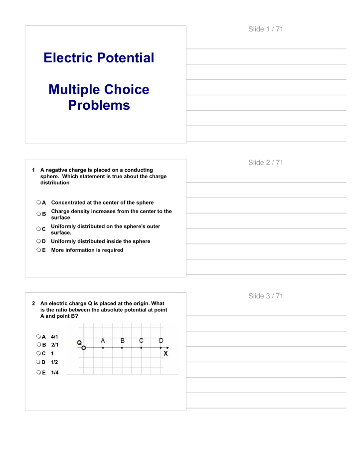 electric potential multiple choice problems