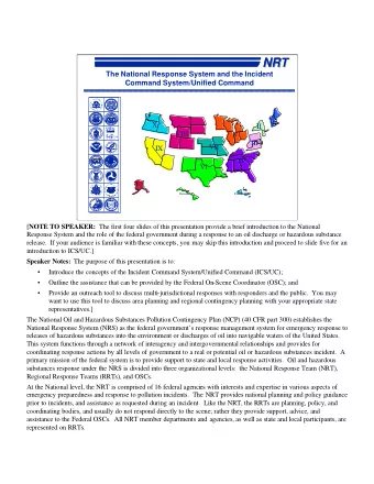 NR  NRT  NR  NRT  The National Response System and the Incident  Command System/Unified Command  I