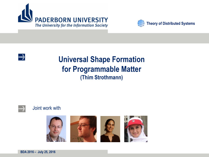 universal shape formation for programmable matter