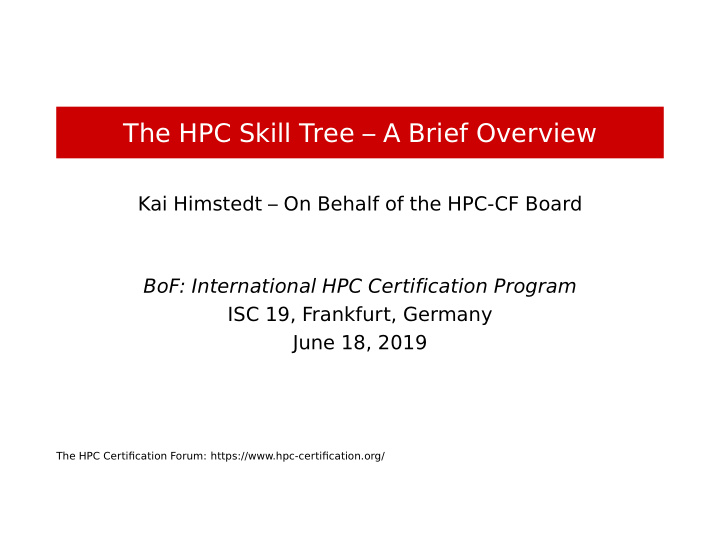 the hpc skill tree a brief overview