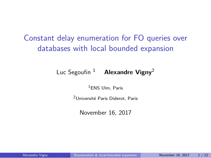 constant delay enumeration for fo queries over databases