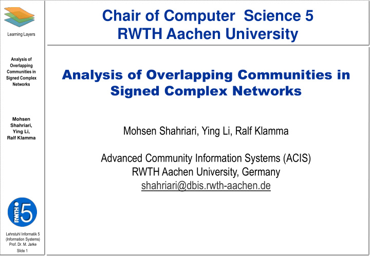 chair of computer science 5 rwth aachen university