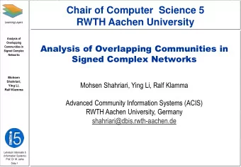 Chair of Computer  Science 5  RWTH Aachen University  Learning Layers  Analysis of  Overlapping