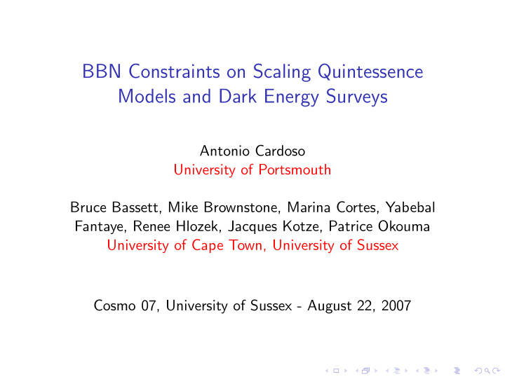 bbn constraints on scaling quintessence models and dark