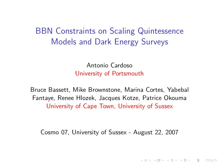 bbn constraints on scaling quintessence models and dark