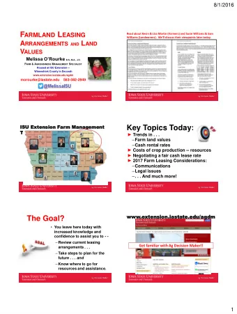 Key Topics Today:  Team  eam  Trends in . . .  Farm land values  Cash rental rates