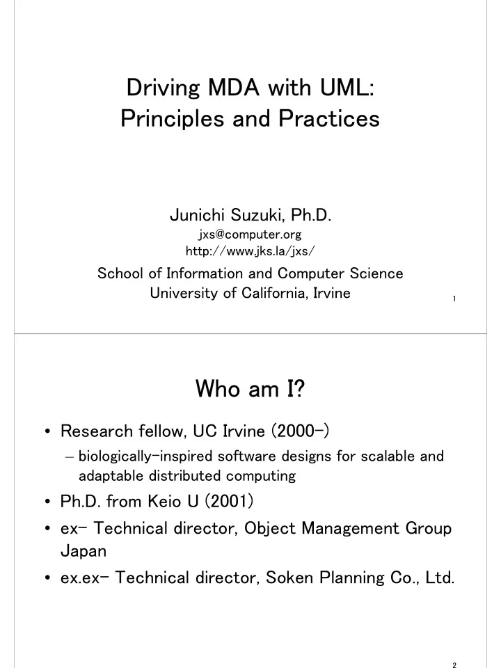 driving mda with uml principles and practices