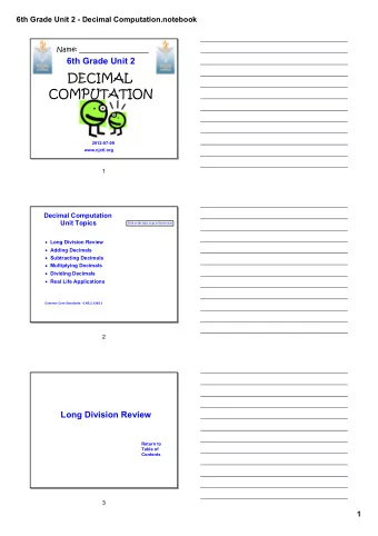 DECIMAL  COMPUTATION  20120709  www.njctl.org  1  Decimal Computation  Unit Topics  Click on