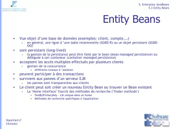 Entity Beans  Vue objet dune base de donnes (exemples: client, compte,)    en gnral,