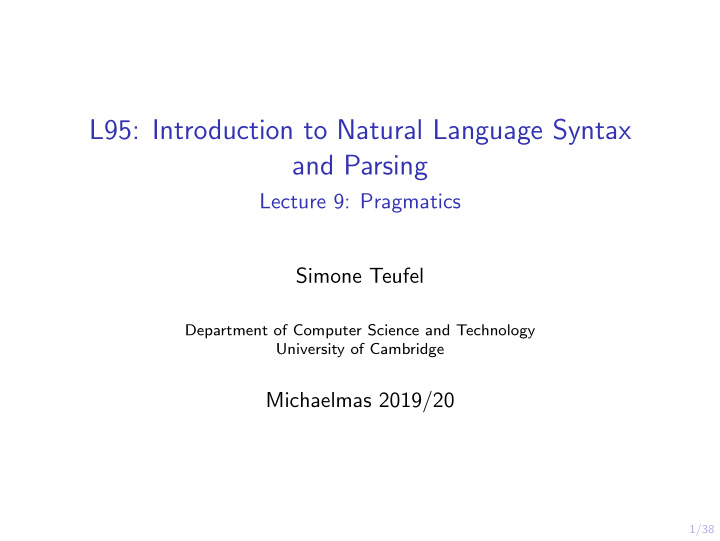 l95 introduction to natural language syntax and parsing