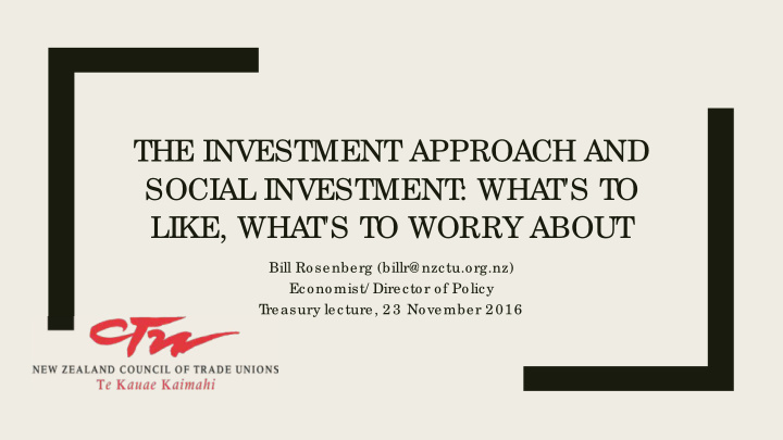 the investment approach and social investment wha t s to
