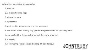 Lets review our writing process so far:  1. premise  2. 7 major structure steps  3. character