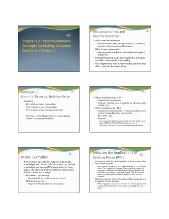 More Examples  Relative Prices (RP)?  Consumers make decisions based on relative prices rather
