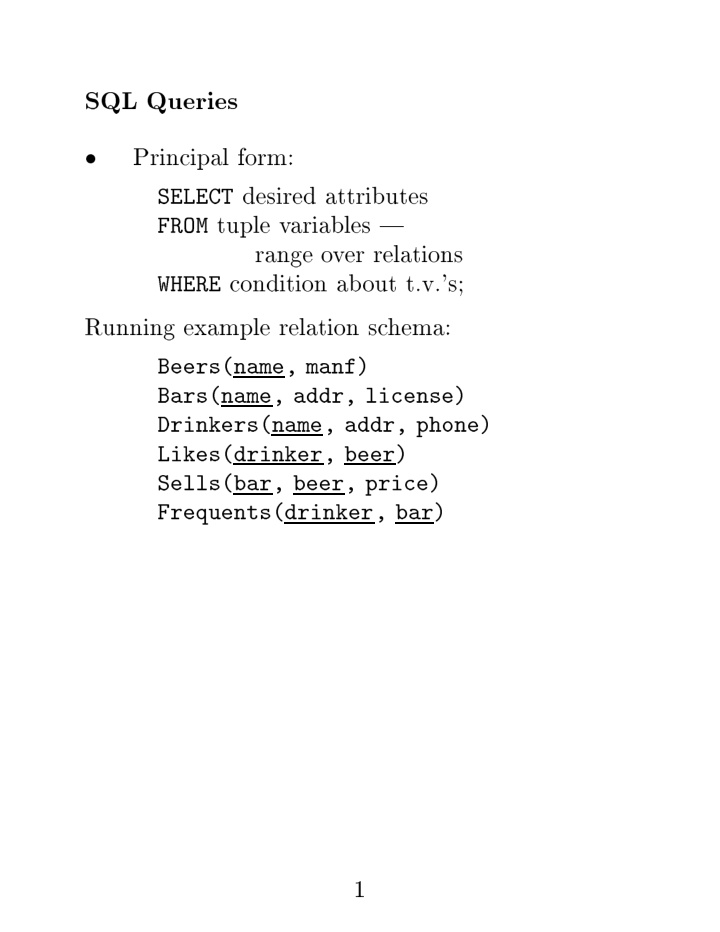 sql queries principal form desired attributes select