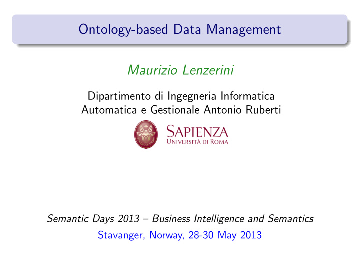 ontology based data management maurizio lenzerini
