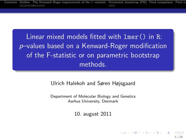 linear mixed models fitted with lmer in r p values based