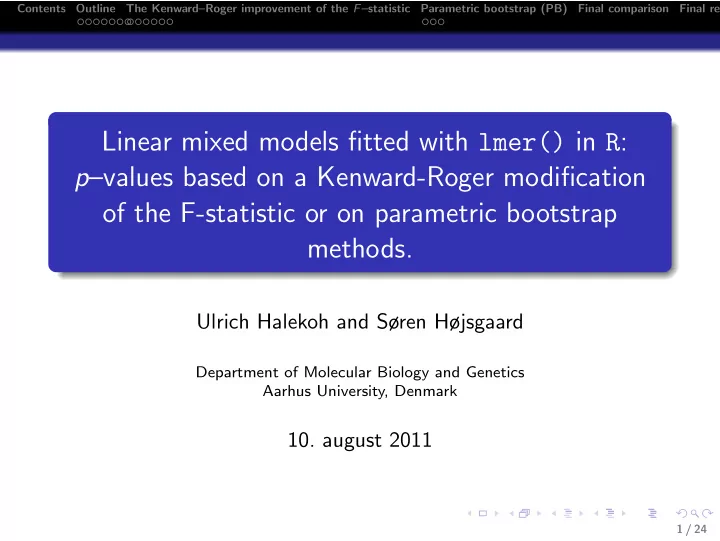 linear mixed models fitted with lmer in r p values based