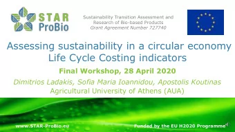 Assessing sustainability in a circular economy  Life Cycle Costing indicators  Final Workshop, 28
