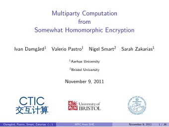CTIC    Damg  ard, Pastro, Smart, Zakarias (-.-)  MPC from SHE  November 9, 2011  1 /