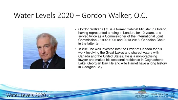 water levels 2020 gordon walker o c