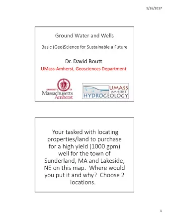 Your tasked with locating  properties/land to purchase  for a high yield (1000 gpm)  well for the