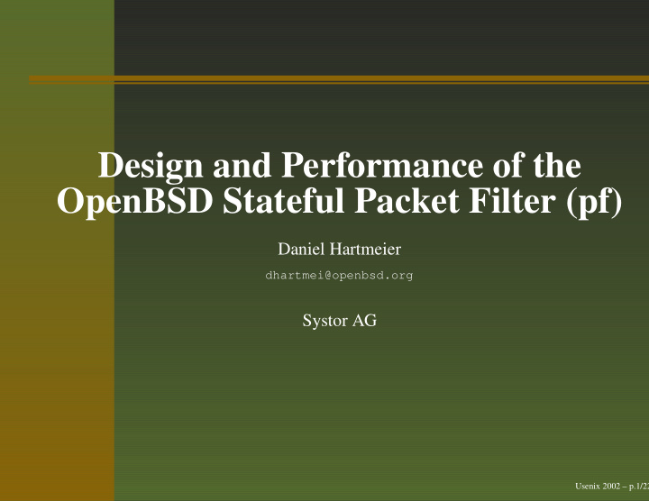 design and performance of the openbsd stateful packet