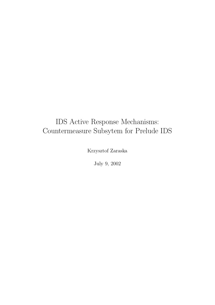 ids active response mechanisms countermeasure subsytem