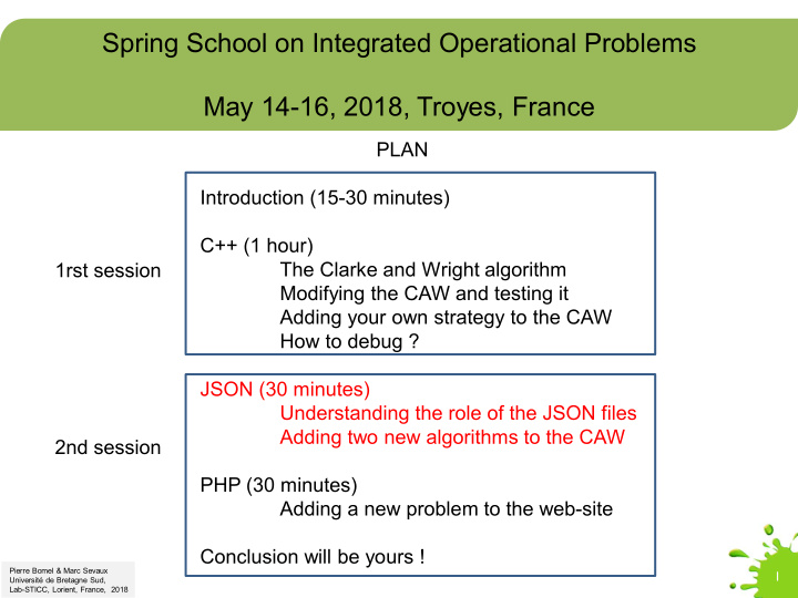 spring school on integrated operational problems may 14